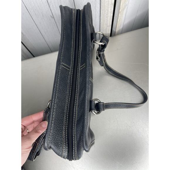 Ameri Leather Black Belt Stitched Leather Satchel Purse Handbag Pebble - Picture 2 of 7